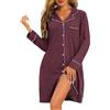 Lovasy Camicia da Notte Cotone Donna Maniche Lunghe Abito da Notte Inverno | Calda Bottoni Davanti con Scollo a V Classico Pigiama Vestaglia Allattamento con Tasche