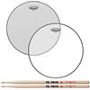 Batteria Remo BA-0114-00 Coated Ambassador pelle Sabbiata per Batteria da 14 a Strato Singolo + Remo SA-0114-00 Ambassador Hazy 14 a Strato Singolo per Rullante Lato Resonante + bacchette Vic Firth 5B