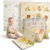 COSYLAND Tappeto Gioco Bambini Pieghevole 200x180x1cm Animal & Fox Bear | Morbido e impermeabile, reversibile Animal & Forest: tappeto gioco neonato per cameretta, gioco a terra e primi movimenti
