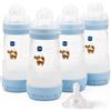 MAM Biberon 4x Easy Start Anti-Colic 260 ml con Tettarella Misura 3,Azzurro | Set da 4, Biberon anti-colica 2+ mesi, Auto-sterilizzante in 3 minuti, Tettarella in silicone SkinSoft, Senza BPA e BPS