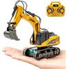 SHINESIGNAL Mini Escavatore RC 1:64, 10 Canali, Benna in Lega Metallica, Escavatore Telecomandato Ricaricabile Type-C, Veicolo da Cantiere con Braccio Mobile e Rotazione per Bambini e Adulti
