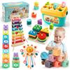 Charmofun 6-in 1 Giochi Montessori 6 Mesi, Giochi Neonato 6-12 Bambini | Giochi Sensoriali con Xilofono, Bicchieri impilabili, gioco a incastro, blocchi morbidi, Giochi da afferrare, Regalo 6+ mesi