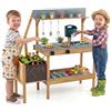 COSTWAY Cucina Giocattolo in Legno Massello per Bambini 3+ Anni (Blu) | Cucinetta Montessori da Esterno con Fioriera Rialzata, Accessori Completi, Ripiani e Ganci, Gioco per Sabbia e Acqua
