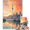 JIANGENNF Puzzle per adulti da 1000 pezzi con il tramonto sullo skyline di Auckland, gioco rompicapo, attività divertenti da fare a casa, lista dei desideri con Babbo Natale 38x26cm