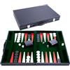 Engelhart - 250518 - Backgammon Deluxe 18" (45,5 cm) con Tavola Cucita - Valigetta Nera in Similpelle con Manico - Verde, Rosso, Bianco - Gioco da Viaggio per 2 Giocatori