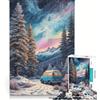 JIANGENNF Puzzle da 1000 pezzi per adulti, Aurora Boreale, Foresta, Auto, Gioco rompicapo, Taglio di precisione, Collezione d'artista, Belle Arti 38x26cm