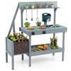 COSTWAY Cucina Giocattolo in Legno Massello per Bambini 3+ Anni (Verde) | Cucinetta Montessori da Esterno con Fioriera Rialzata, Accessori Completi, Ripiani e Ganci, Gioco per Sabbia e Acqua