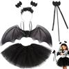VorPrillynt Costume Pipistrello, Halloween Costume Pipistrello Ragazza, Cosplay | 4 Pezzi Costume Carnevale Pipistrello, Gonna Tulle Ragazza, Nero Tutù, Fée Baguette, Regalo per Carnevale Mascherata Cosplay