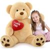Morismos Orsacchiotto Gigante di Peluche 120cm con I LOVE YOU Cuore, Beige Orso XXL Morbido da Abbracciare, Regalo Romantico per San Valentino, Anniversario e Compleanno