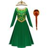 YOGLY Bambina Fiona Costume Cosplay Principessa Fiona Verde Lungo Vestito con Corona e Parrucca per Fancy Dress Up Natale Carnevale Halloween Festa Compleanno Mascherata Abito da Ballo, 5-14 anni