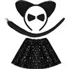 TAXTYHRE 4 Pezzi Gatto Cosplay Set, Costume da Gatto Nero, Cerchietto Orecchie Gatto, Tutu Gonna Nero, Coda di Gatto e Fiocco, Costume Gatto Bambina, Per Halloween Carnevale Cosplay Festa
