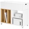 SoBuy Tavolino multifunzione con ruote e cassetto 30x61x70 cm | Tavolino divano e comodino con piano ribaltabile, vano rimovibile e libreria FBT134-W