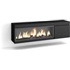 Skraut Home | Mobile TV Soggiorno | Ampio spazio a disposizione | 160 | Per TV fino a 65 | Camino elettrico XXL | Sospeso, da appendere | Stile moderno | Nero
