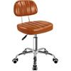 BFTOU Sgabello quadrato girevole con ruota, perfetto per lavoro, spa, negozi, massaggi, altezza regolabile e conveniente, sedia con schienale (marrone)