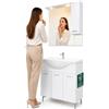 Shally Dogan Mobile da Bagno Bianco da terra Completo di Specchio e Luci Led, Modello Milano, Lavabo Ceramica e Rubinetteria Inclusi, Mobiletto indipendente da Terra 3 Ante e un Armadietto, Larghezza 85 cm