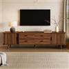 KecDuey Mobile TV Basso in MDF 165 cm con 4 Cassetti e 2 Ante Scorrevoli,Noce | Angoli Arrotondati, Gambe in Legno Massello, 15 cm Spazio Libero, Maniglie in Lega di Zinco, Superficie Piano 165 cm