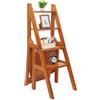 yikmid Scala pieghevole con sedile | 4 gradini scala in legno di pino e sgabello in uno | 100kg capacità di carico, regolabile in altezza per cucina, Carico 100 kg, biblioteca e casa | stabile e salvaspazio