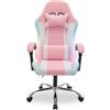 Avilia Sedia Gaming Ergonomica RGB con Cuscino Lombare Massaggiante Poltrona Ufficio Reclinabile con Ruote, Telecomando, Braccioli Imbottiti e Altezza Regolabile (Rosa)