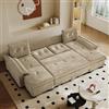 Ktipm 278 cm Divano Letto a U con Letto Estraibile e USB, Chenille, Cachi | Divano 4 Posti, Divano Letto Estraibile Modulare con Cuscini Rimovibili Per Braccioli, 278x127x87 cm