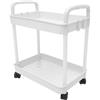 Generico Carrello Portaoggetti Mobile a Due Piani in PP Bianco Ruote | Rotazione a 360 Gradi, Grande Capacità Fino a 50kg, per Cucina Bagno Ufficio e Libreria