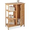 Relaxdays Mobile per Il Bagno, in bambù, 4 Ripiani Aperti, Salvaspazio, Ampio Vano con Porta, HLP 87,5x67x33 cm, Natura