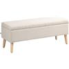 HOMCOM Cassapanca Pouf Contenitore 110x39x45 cm, Capacità 220 kg, Beige | Panca Contenitore Poggiapiedi, Seduta Imbottita, in Tessuto Effetto Lino, Gambe in Legno di Caucciù, Camera da Letto