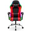 Avilia Sedia Gaming Ergonomica RGB con Cuscino Lombare Massaggiante Poltrona Ufficio Reclinabile con Ruote, Telecomando, Braccioli Imbottiti e Altezza Regolabile (Rosso)
