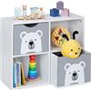 Relaxdays Scaffale per Bambini, 2 Cassetti Portagiochi, HLP: 48x60x24,5 cm, Libreria per Cameretta Giochi, Bianco Grigio