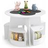 COSTWAY 2 in 1 Set Tavolo Rotondo e 4 Sedie per Bambini 3+ Anni (Bianco) | Set Tavolo in Legno Salvaspazio e Sedie con Portaoggetti per Cameretta Ragazzi e Scuola