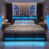 WOBOPCG Letto Matrimoniale con Contenitore 160x200, Letto Imbottito con LED letto Contenitore con Presa USB Letti una Piazza e Mezza con contenitore Struttura Letti con Testiera Imbottita (Grigio + Lino-A)