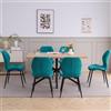 JZGORC 7 Set Tavolo e Sedie Sala da Pranzo 140cm, Scuro + Blu lago | Tessuto in lino, MDF, struttura in metallo, impiallacciatura in legno naturale, stile scandinavo, per pranzo,Scuro Tavolo