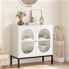 Garvee Moderna credenza in rattan, armadio da buffet Changhong con ante in vetro, console portaoggetti con ripiani per ingresso, soggiorno, sala da pranzo, corridoio, colore bianco