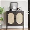 Garvee Credenza a doppio strato in rattan, console in legno con ante e mensole, stile boho, per corridoio e ingresso, con piedini in metallo, ideale per soggiorno, sala da pranzo, cucina, colore: nero