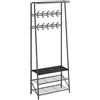 GarveeHome Appendiabiti da Ingresso con Panchina e Scarpiera - Struttura in Metallo e Legno - 10 Ganci e Barra Appendiabiti - Salvaspazio per Corridoio, Nero- (marca sostituita) Ganci, 60 cm, Nero
