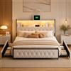 LKPOMI Letto con cassetti 160 x 200 cm letto matrimoniale imbottito con testiera LED e USB, letti portaoggetti, letto giovanile, in velluto, senza materasso (beige A, 160 x 200 cm)