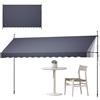 VEVOR Tenda da Sole Retrattile Manuale Misure 400 cm per Esterni, Copertura Parasole Protettiva, Colore Grigio Scuro, Altezza Regolabile, con Manovella, per Cortili Giardini Verande Ristoranti Bar