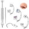 DAILI Set di piercing per naso a ferro di cavallo, 20 g, 7-9 mm, oro | Anello da naso in acciaio chirurgico, sottile, per setto nasale, cartilagine, elice, trago, doppio zircone, per uomo e donna