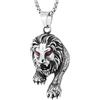 COOLSTEELANDBEYOND Collana da Uomo in Acciaio con Leone Ruggente, Ciondolo Testa di Leone e Zampe con Occhi in Cristallo Rosso, Catena a Spiga in Acciaio Inossidabile, Regalo di Potere Maschile Grintoso per Lui