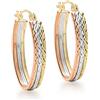 Carissima Orecchini Creole Ovali con Taglio Diamantato in Oro Tre Colori 9 ct per Donna
