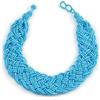 Avalaya Collana intrecciata larga con perline di vetro azzurre - 53 cm di lunghezza