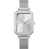 S&T Design Orologio da donna elegante in acciaio inox con vero diamante di moissanite, piccolo orologio da polso rettangolare da donna, cinturino in rete, movimento al quarzo giapponese, impermeabile