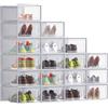 SONGMICS Scatole per Scarpe, Contenitori per Scarpe, Organizzatori Portascarpe Pieghevoli e Impilabili, Fino alla Taglia 43, Set di 18, Trasparente e Grigio Tortora LSP066G18