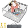 BEBEYA Box Bambini 125×125cm,Recinto Gioco per Neonato 0-36 Mesi,Grigio | Rete Traspirante 360°, Struttura Antiscivolo e Robusta,Box con 2 Anelli Bimbo,Centro Attività Interni per la casa
