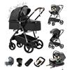 Kakbgee 3 In 1 Passeggino Pelle, Carrozzina Con Base ISOFIX, Pieghevole Con Un Click, Passeggino Tutto Terreno, Copertura Antipioggia, Porta-Bicchiere, Carrozzina Elevata Per Neonati Da 0-4 Anni 22Kg