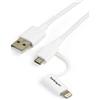 StarTech.com Cavo di ricarica 2 in 1 da 1 m - Da USB a Lightning o Micro-USB per iPhone / iPad / iPod / Android - Certificato MFi - Caricabatterie multi-telefono - USB 2.0, colore Bianco