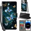 PHINIENLAND Cover per iPhone 14 Pro custodia portafoglio Farfalla | 3 scomparti carte, 1 tasca banconote, Chiusura magnetica, Supporto, Pelle PU flip cover per iPhone 14 Pro