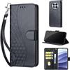 SIENIANLINE Cover per Redmi Note 14 Pro 4G/5G custodia portafoglio Nero | 3 scomparti carte, 1 tasca banconote, Chiusura magnetica, Supporto, Pelle PU flip cover per Xiaomi Poco X7