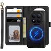 XTCASE Cover Portafoglio Pelle Magnetica per Xiaomi Redmi Note 15 Pro 5G, Nero | Custodia Flip Libro PU Premium [Rimovibile 2 in 1] [Compatibile con Magsafe] [Slot per Scheda] [Chiusura Magnetica], Nero