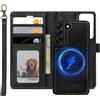 XTCASE Cover Portafoglio Pelle Magnetica per Samsung Galaxy S22 5G, Nero | Custodia Flip Libro PU Premium [Rimovibile 2 in 1] [Compatibile con Magsafe] [Slot per Scheda] [Chiusura Magnetica], Nero