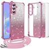 Yutwo Custodia per Samsung Galaxy A57 5G, Custodia trasparente antiurto per Samsung Galaxy A57 5G con cinturino, carta glitter rimovibile e cornice placcata in zinco con catena, Rosa